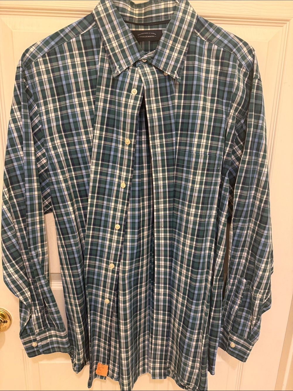 Roundtree & Yorke Blue and Green Plaid Button-Down Shirt